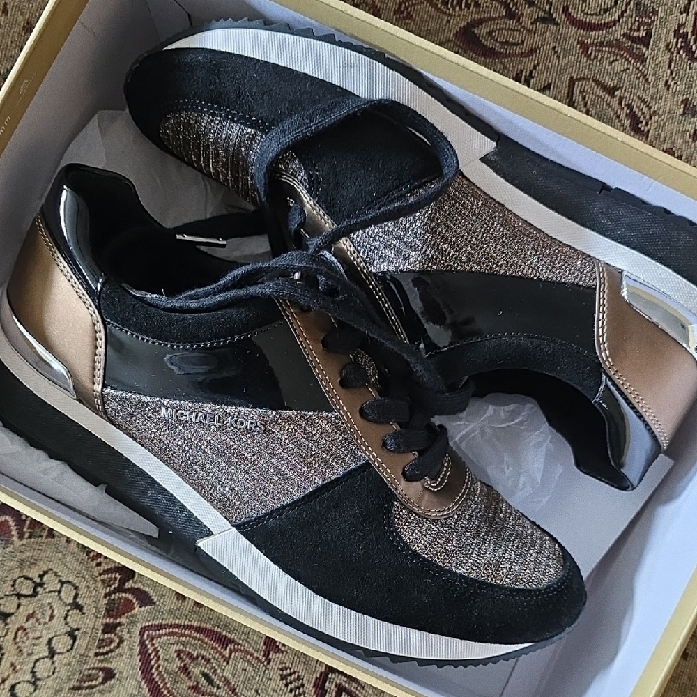 Michael Kors Black and Bronze Women's ALLIE TRAINER Sneakers. Floor Sample.
